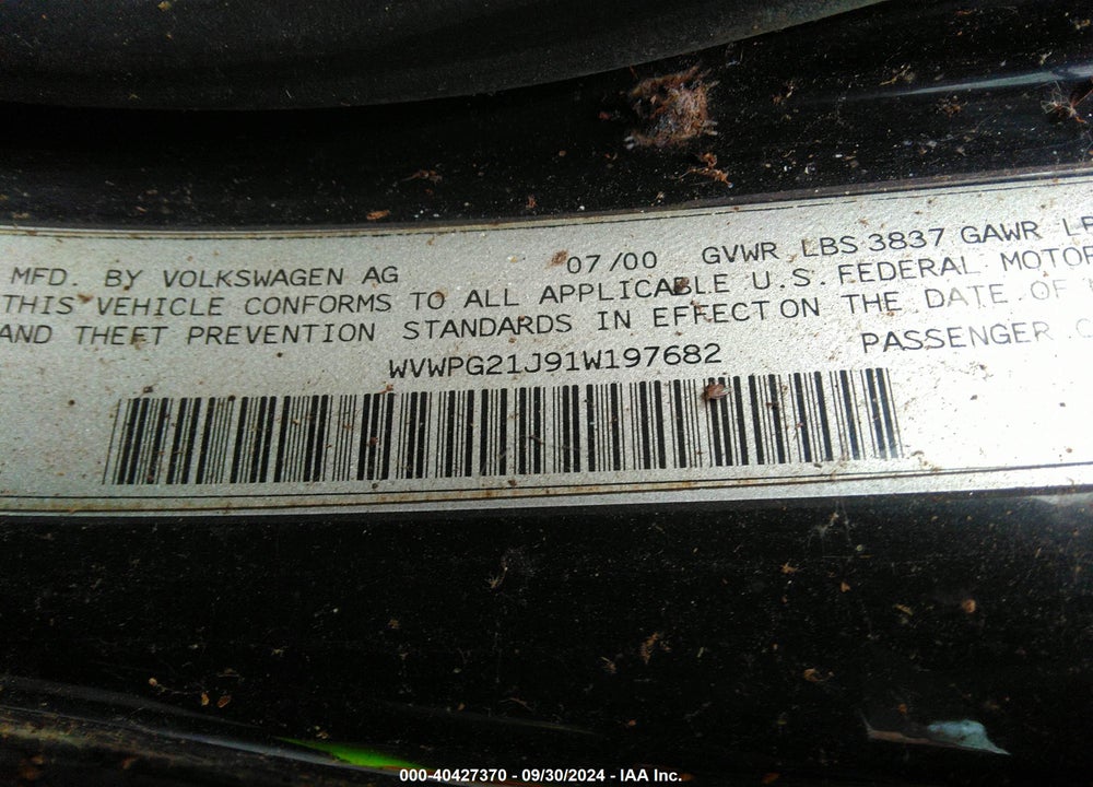 2001 VOLKSWAGEN GTI GLX VIN: WVWPG21J91W197682