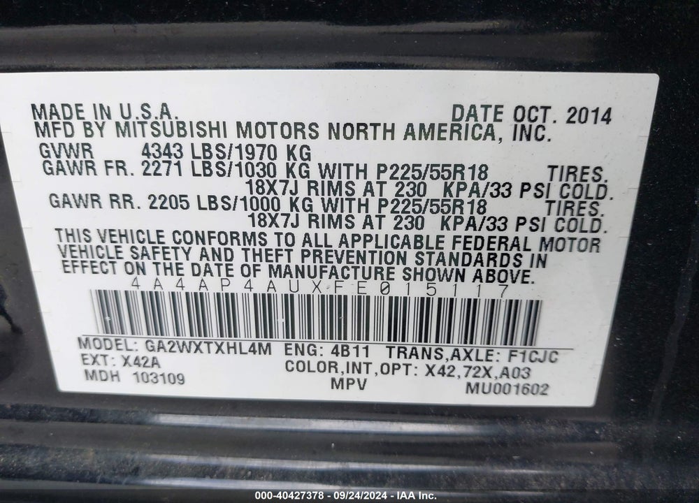 2015 MITSUBISHI OUTLANDER SPORT SE VIN: 4A4AP4AUXFE015117
