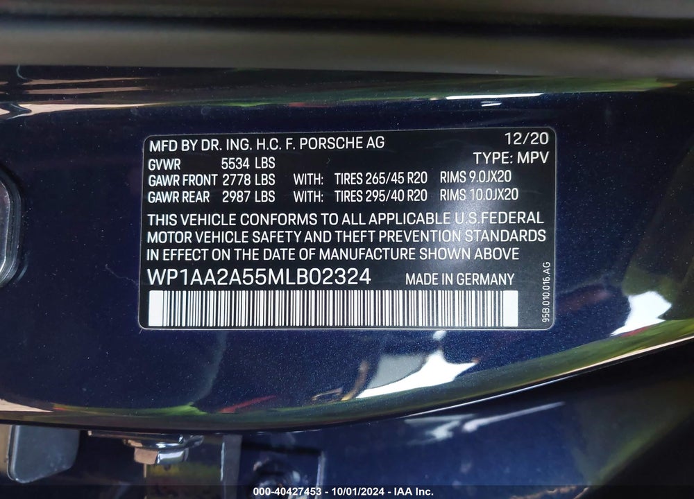 2021 PORSCHE MACAN VIN: WP1AA2A55MLB02324