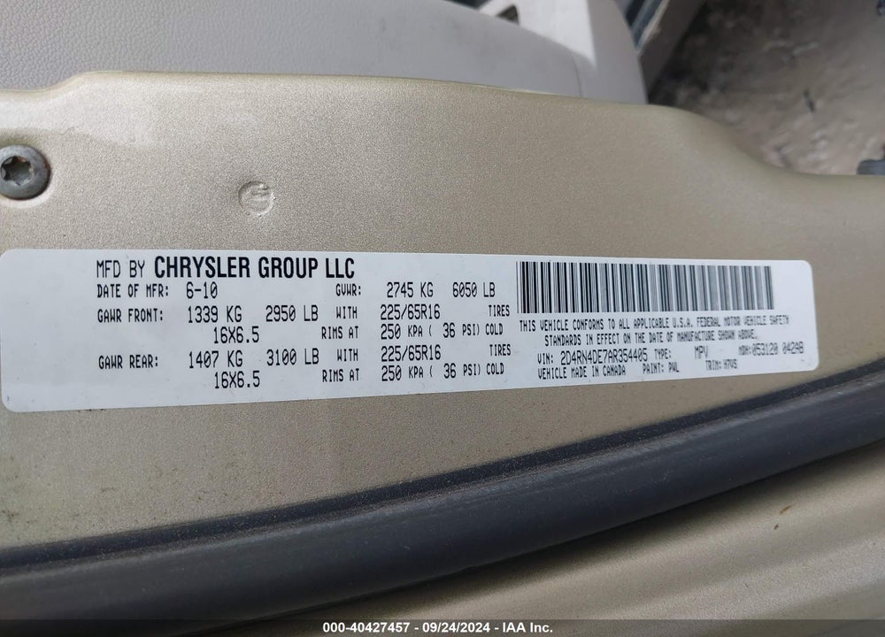 2010 DODGE GRAND CARAVAN SE VIN: 2D4RN4DE7AR354405