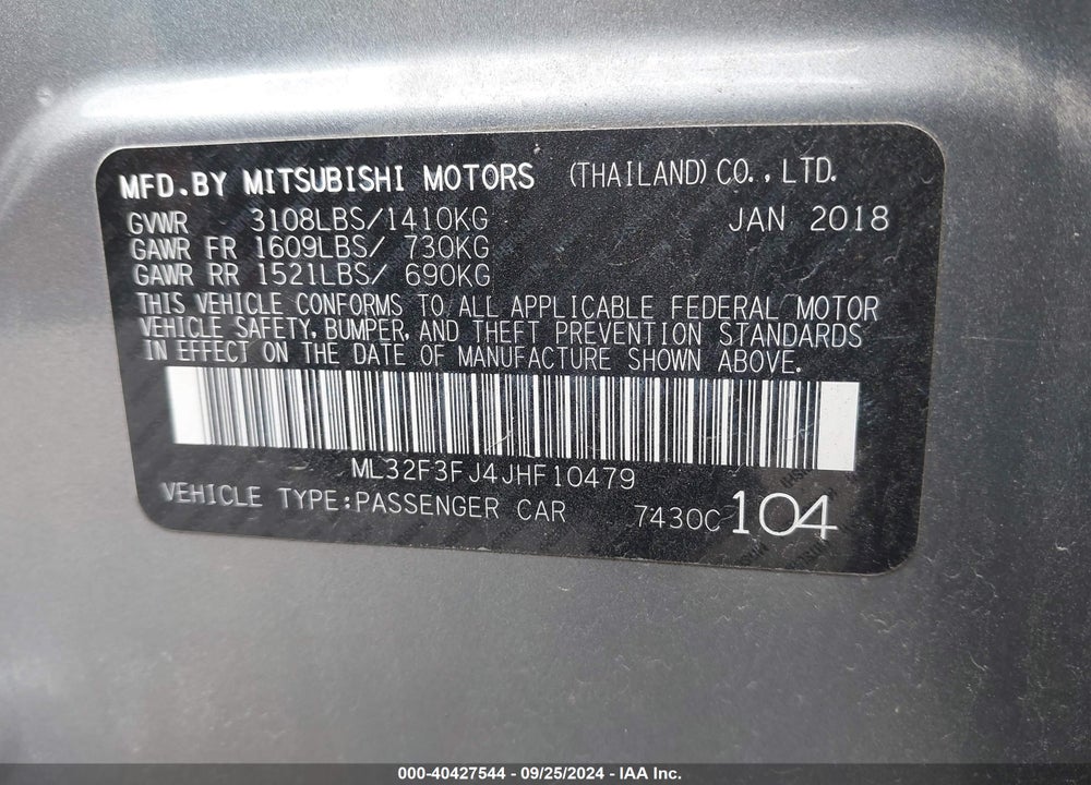 2018 MITSUBISHI MIRAGE G4 ES VIN: ML32F3FJ4JHF10479