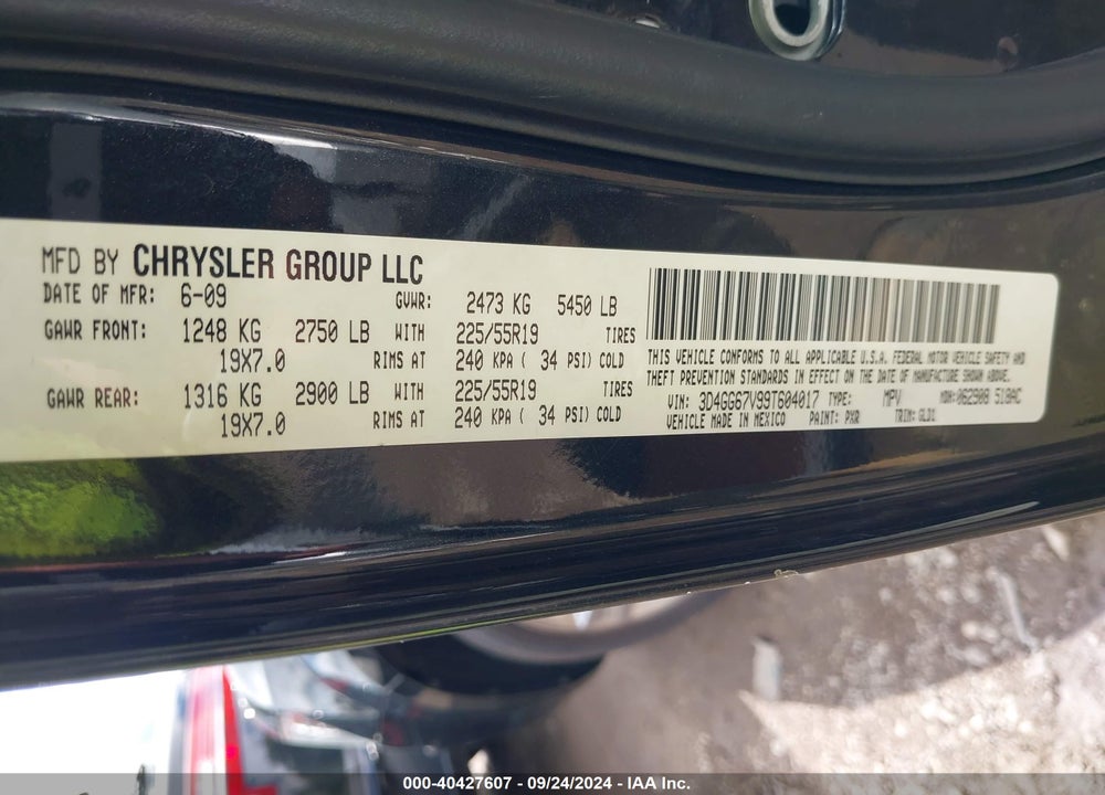 2009 DODGE JOURNEY R/T VIN: 3D4GG67V99T604017