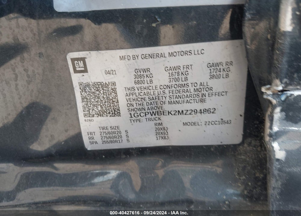 2021 CHEVROLET SILVERADO 1500 2WD SHORT BED CUSTOM VIN: 1GCPWBEK2MZ294862