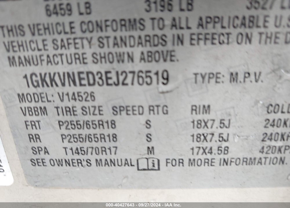 2014 GMC ACADIA SLE-1 VIN: 1GKKVNED3EJ276519