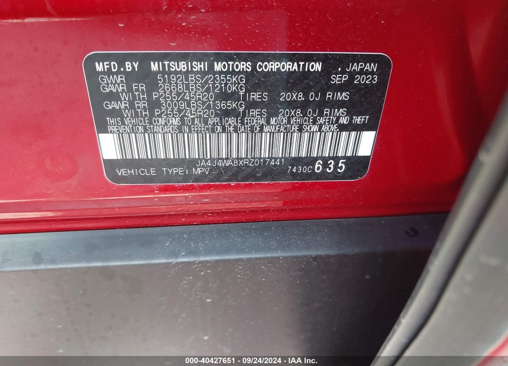 2024 MITSUBISHI OUTLANDER SEL 2.5 S-AWC VIN: JA4J4WA8XRZ017441
