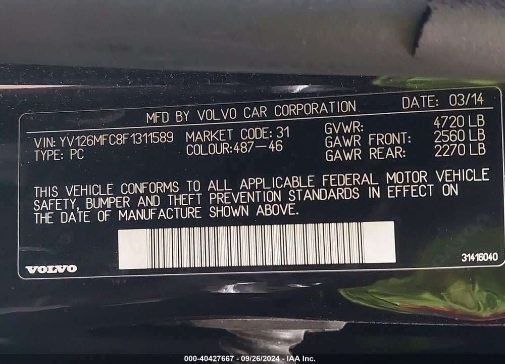 2015 VOLVO S60 T5 PREMIER PLUS VIN: YV126MFC8F1311589