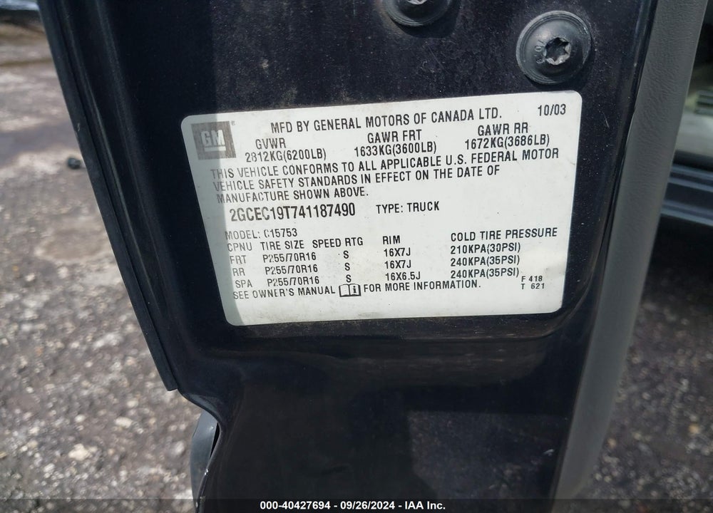 2004 CHEVROLET SILVERADO 1500 LT VIN: 2GCEC19T741187490