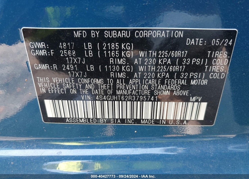 2024 SUBARU CROSSTREK WILDERNESS VIN: 4S4GUHT62R3795741