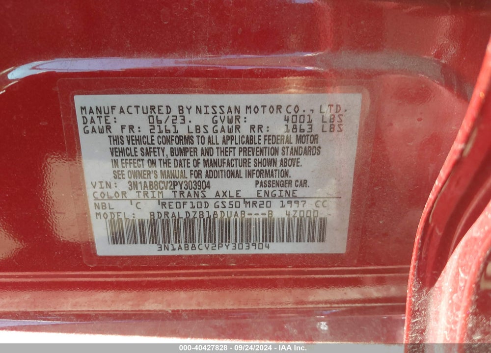 2023 NISSAN SENTRA SV XTRONIC CVT VIN: 3N1AB8CV2PY303904