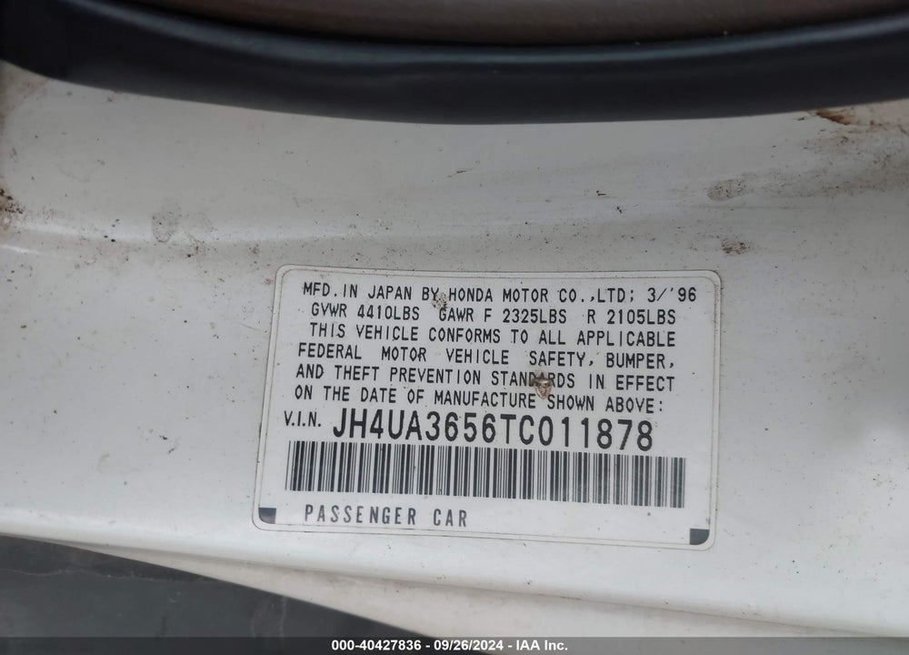 1996 ACURA 3.2TL VIN: JH4UA3656TC011878