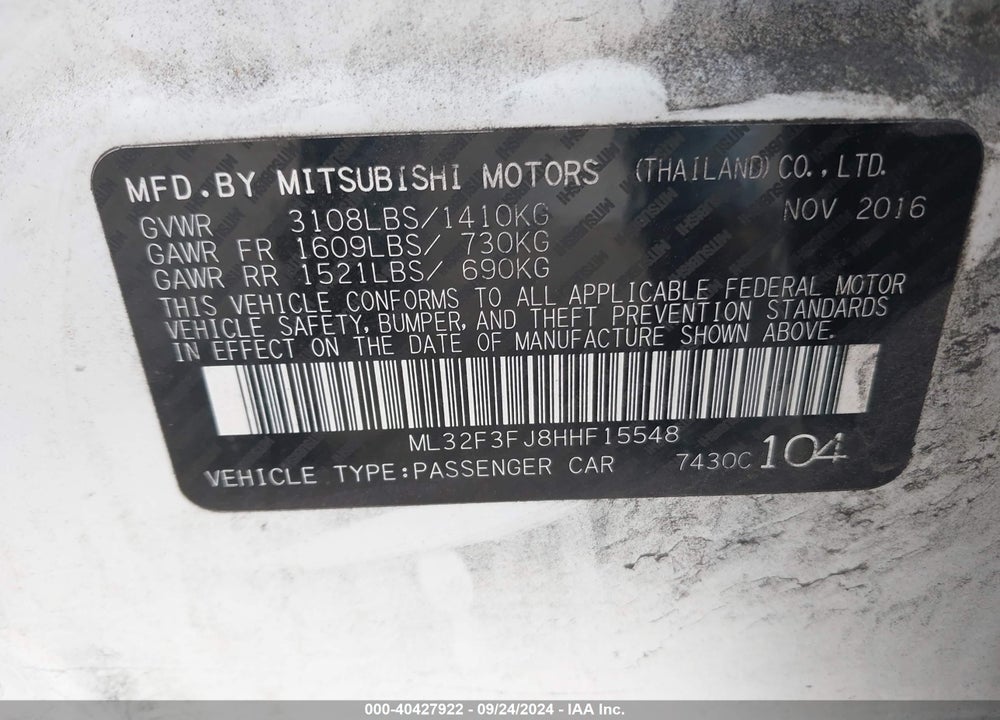 2017 MITSUBISHI MIRAGE G4 ES VIN: ML32F3FJ8HHF15548