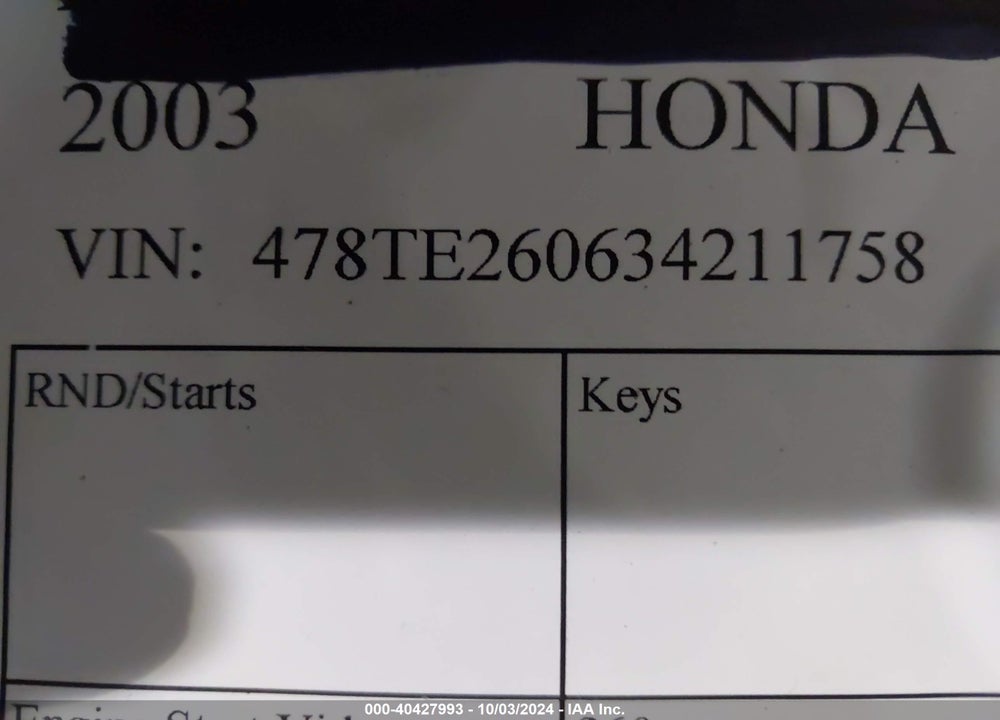 2003 HONDA TRX500 FA VIN: 478TE260634211758