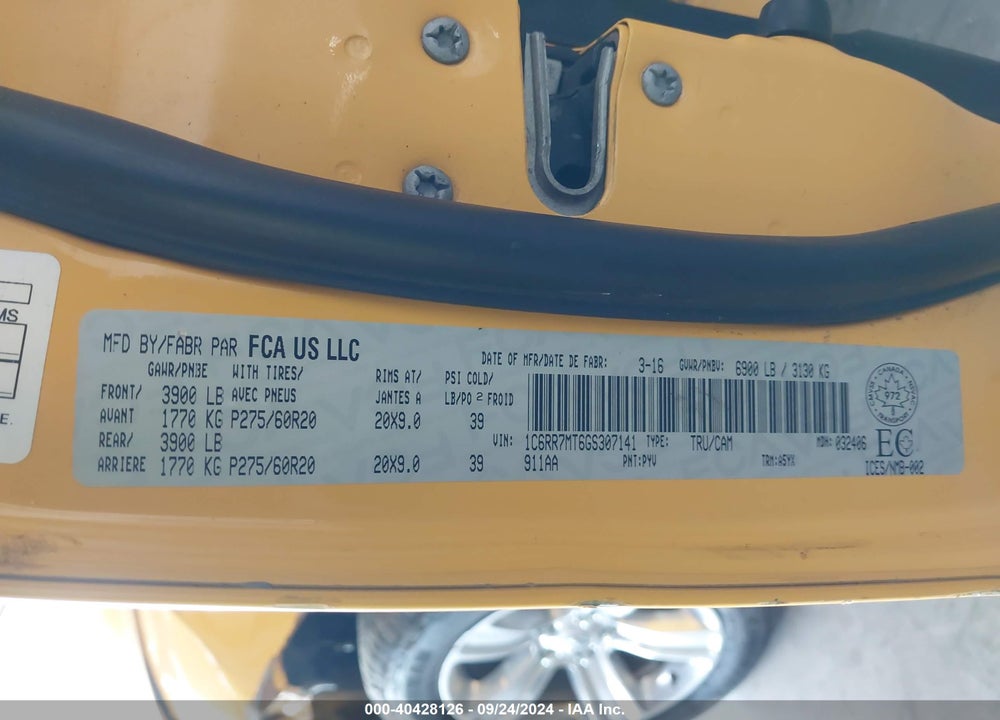 2016 RAM 1500 SPORT VIN: 1C6RR7MT6GS307141