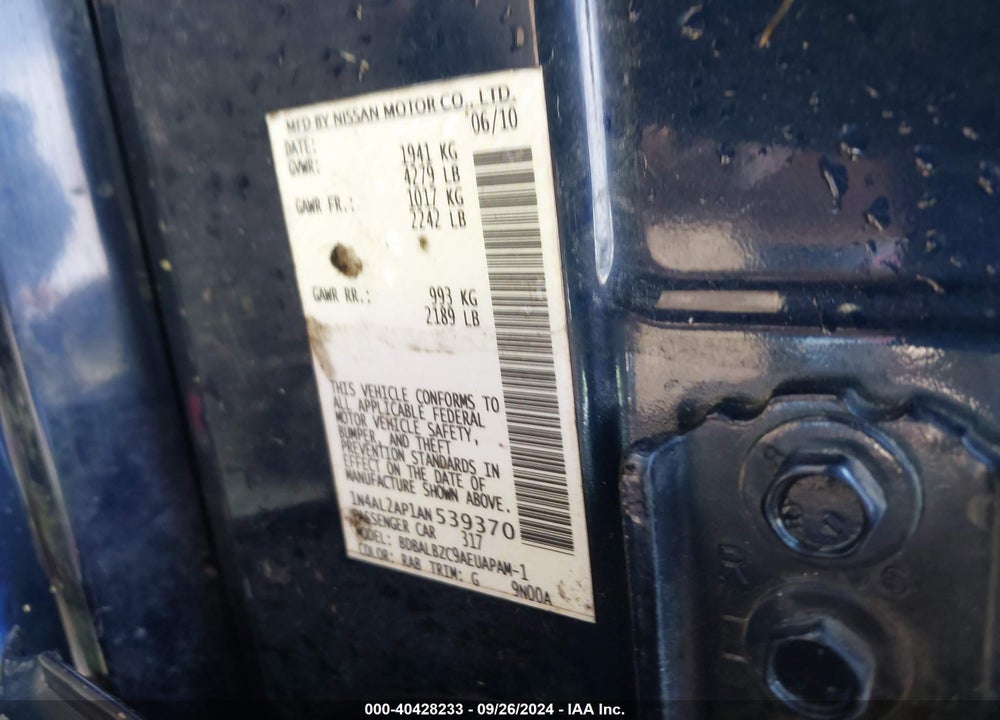 2010 NISSAN ALTIMA 2.5 S VIN: 1N4AL2AP1AN539370