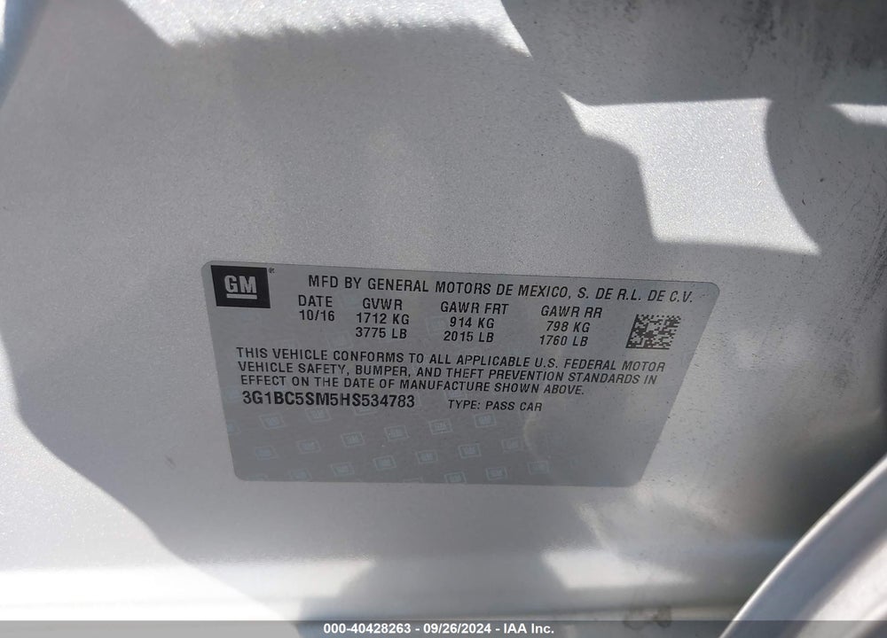 2017 CHEVROLET CRUZE VIN: 3G1BC5SM5HS534783