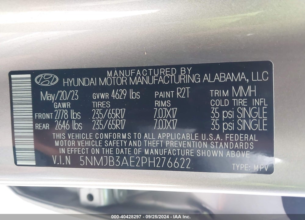 2023 HYUNDAI TUCSON SEL VIN: 5NMJB3AE2PH276622