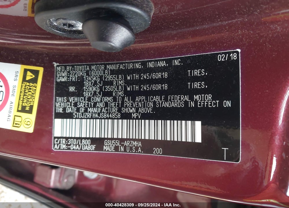 2018 TOYOTA HIGHLANDER XLE VIN: 5TDJZRFH4JS844858
