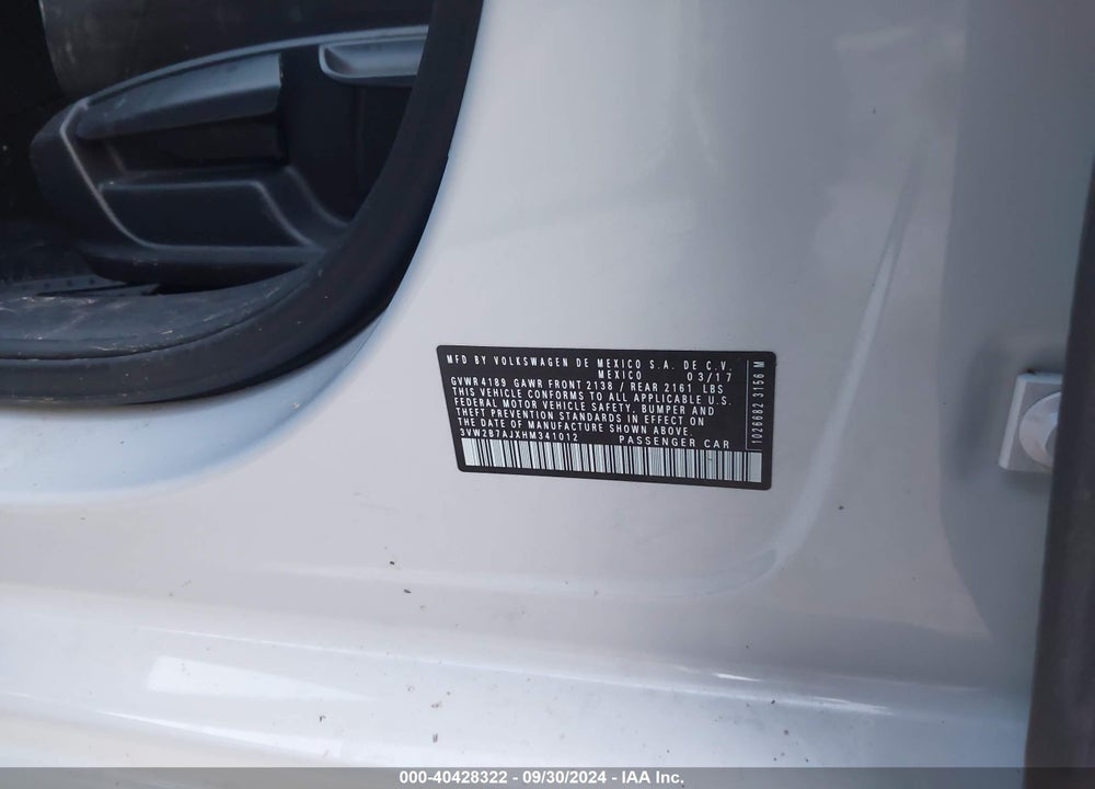 2017 VOLKSWAGEN JETTA 1.4T S VIN: 3VW2B7AJXHM341012