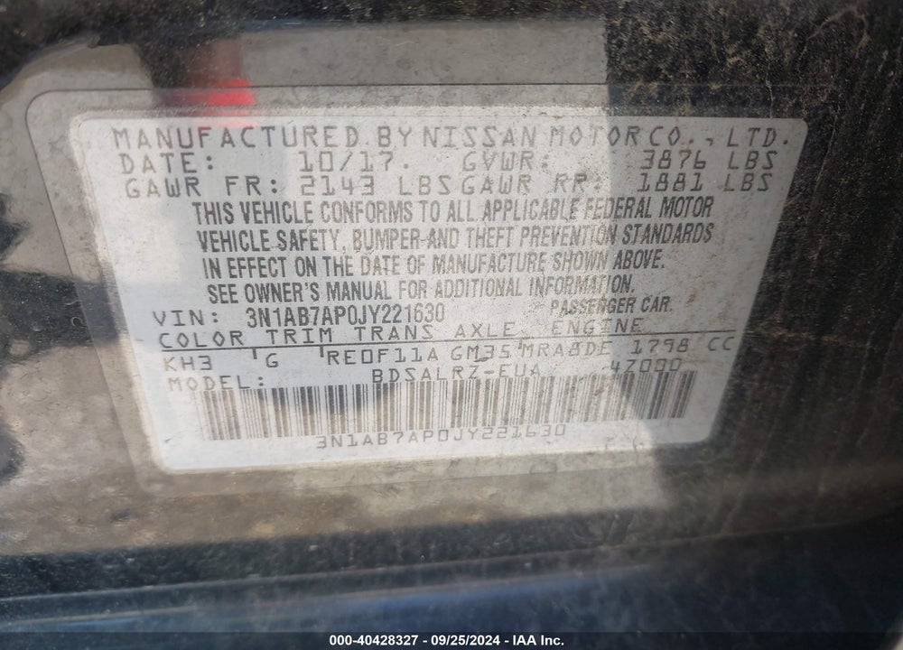 2018 NISSAN SENTRA SR VIN: 3N1AB7AP0JY221630