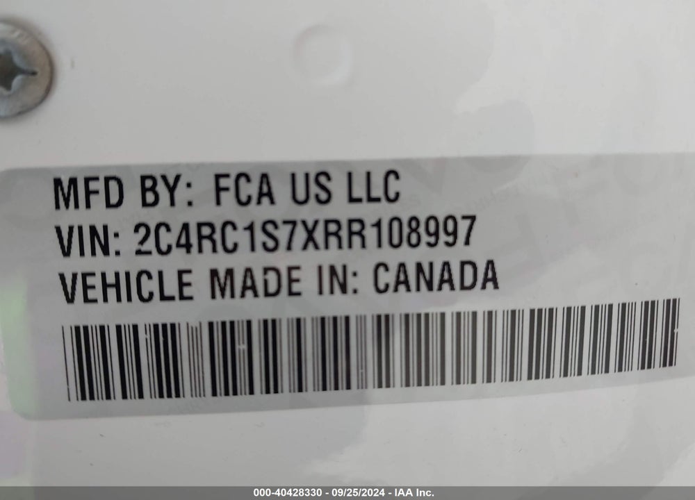 2024 CHRYSLER PACIFICA HYBRID SELECT VIN: 2C4RC1S7XRR108997