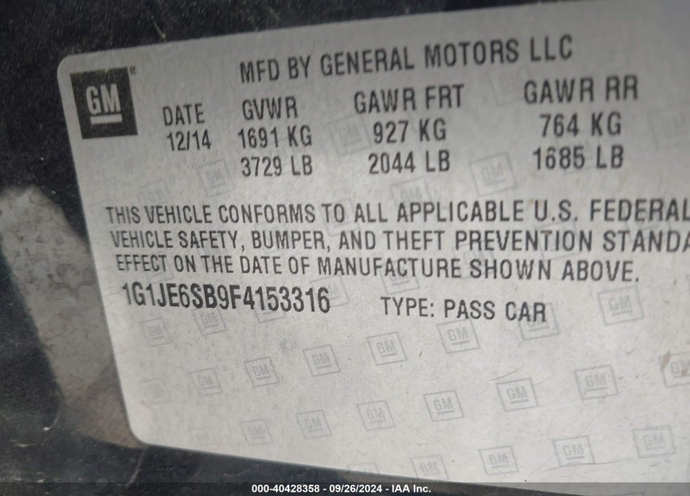 2015 CHEVROLET SONIC LTZ AUTO VIN: 1G1JE6SB9F4153316