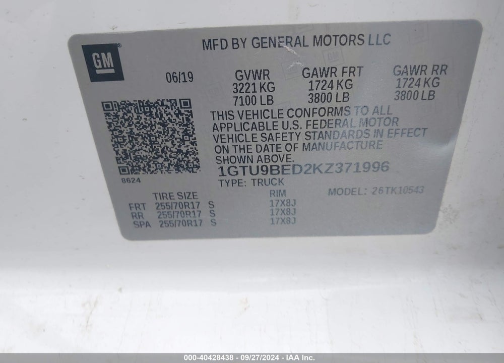 2019 GMC SIERRA 1500 SLE VIN: 1GTU9BED2KZ371996