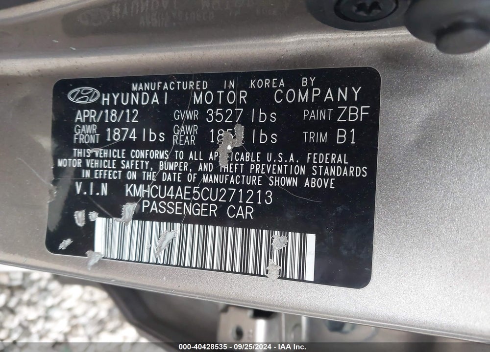 2012 HYUNDAI ACCENT GLS VIN: KMHCU4AE5CU271213