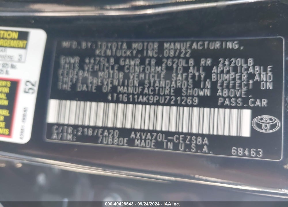 2023 TOYOTA CAMRY SE VIN: 4T1G11AK9PU721269