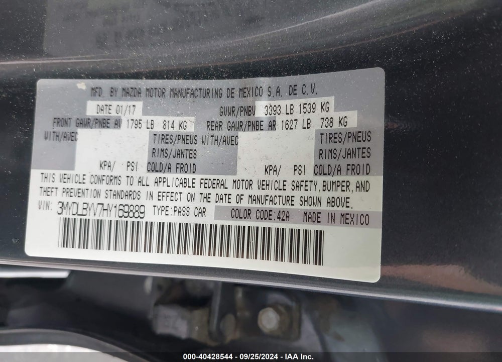 2017 TOYOTA YARIS IA VIN: 3MYDLBYV7HY169889