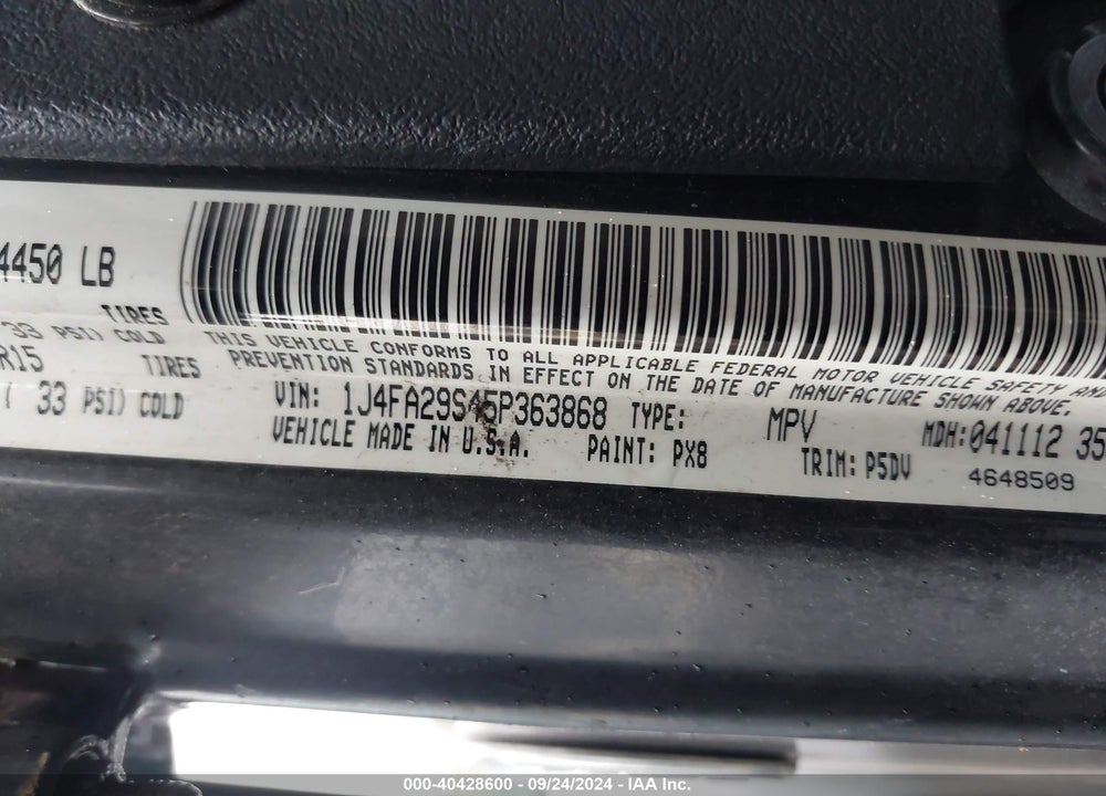 2005 JEEP WRANGLER SE VIN: 1J4FA29S45P363868