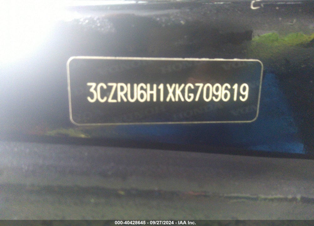 2019 HONDA HR-V SPORT VIN: 3CZRU6H1XKG709619