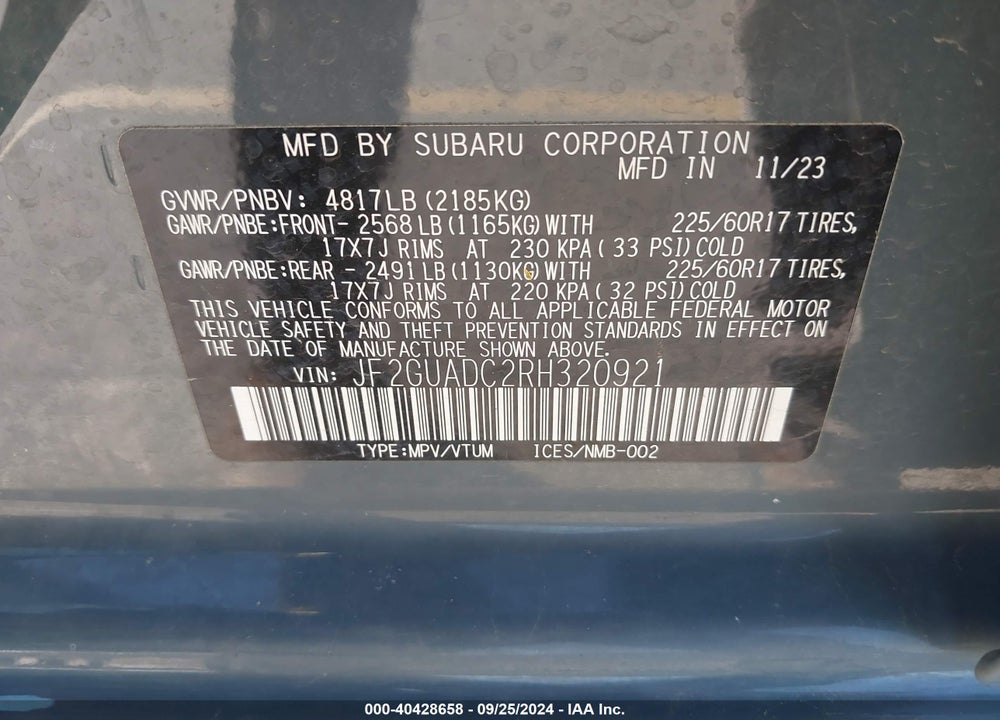 2024 SUBARU CROSSTREK PREMIUM VIN: JF2GUADC2RH320921