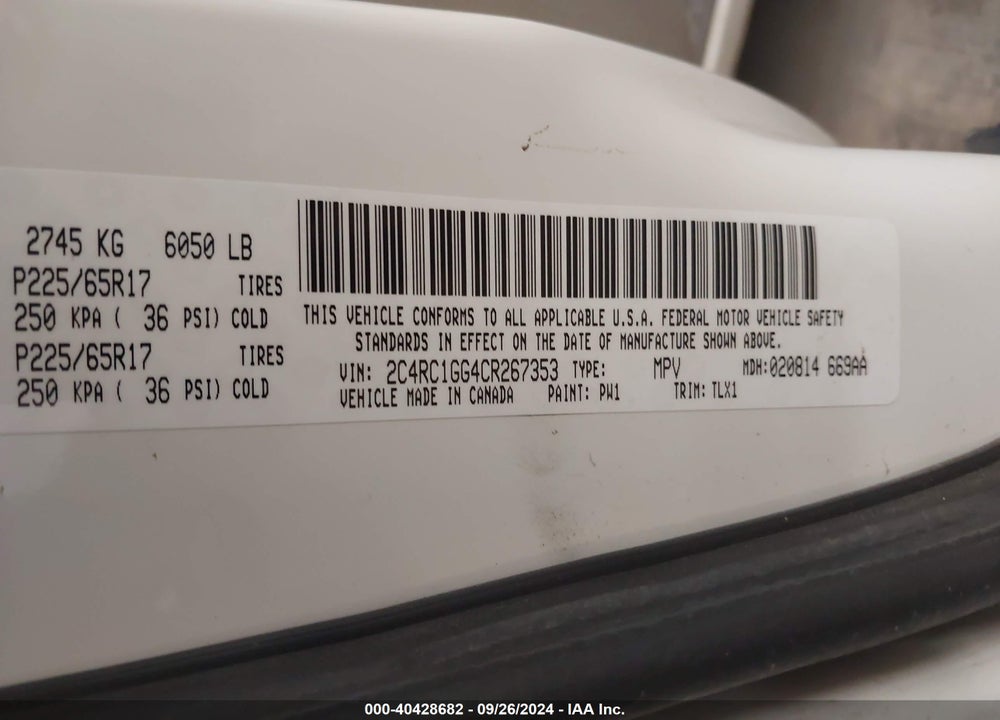 2012 CHRYSLER TOWN & COUNTRY LIMITED VIN: 2C4RC1GG4CR267353