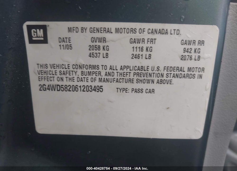 2006 BUICK LACROSSE CXL VIN: 2G4WD582061203495