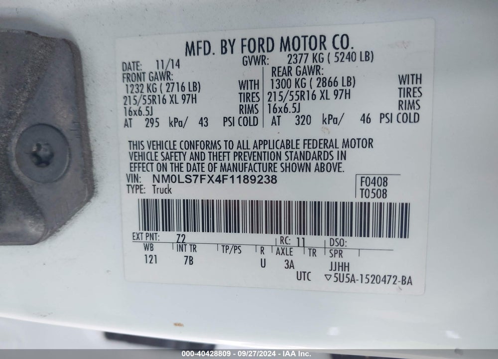 2015 FORD TRANSIT CONNECT XLT VIN: NM0LS7FX4F1189238