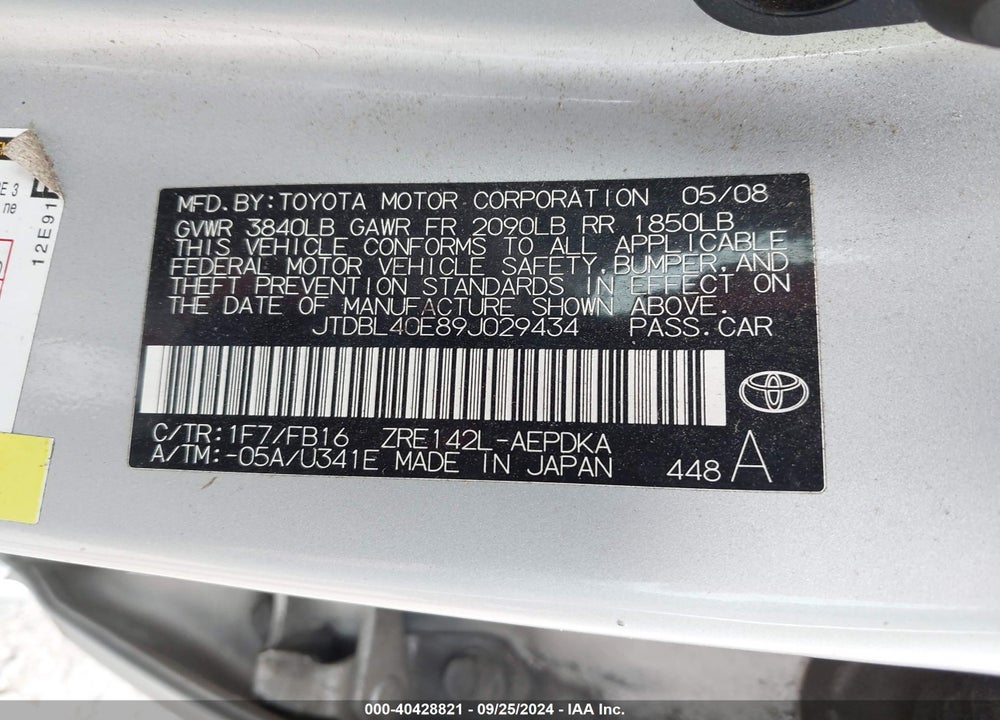 2009 TOYOTA COROLLA LE VIN: JTDBL40E89J029434