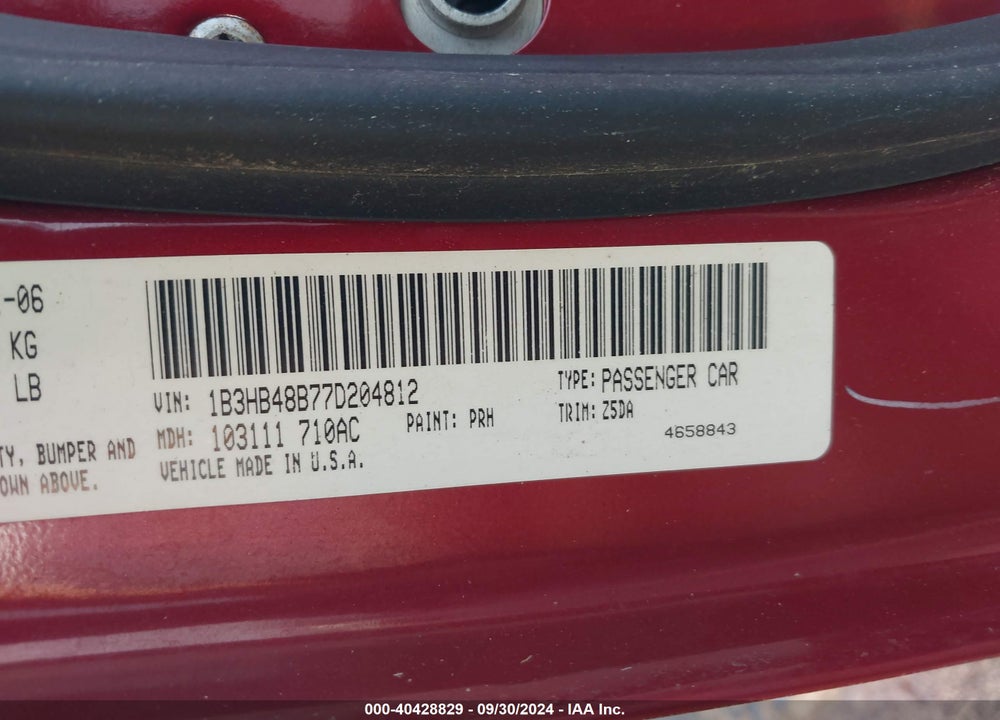 2007 DODGE CALIBER SXT VIN: 1B3HB48B77D204812