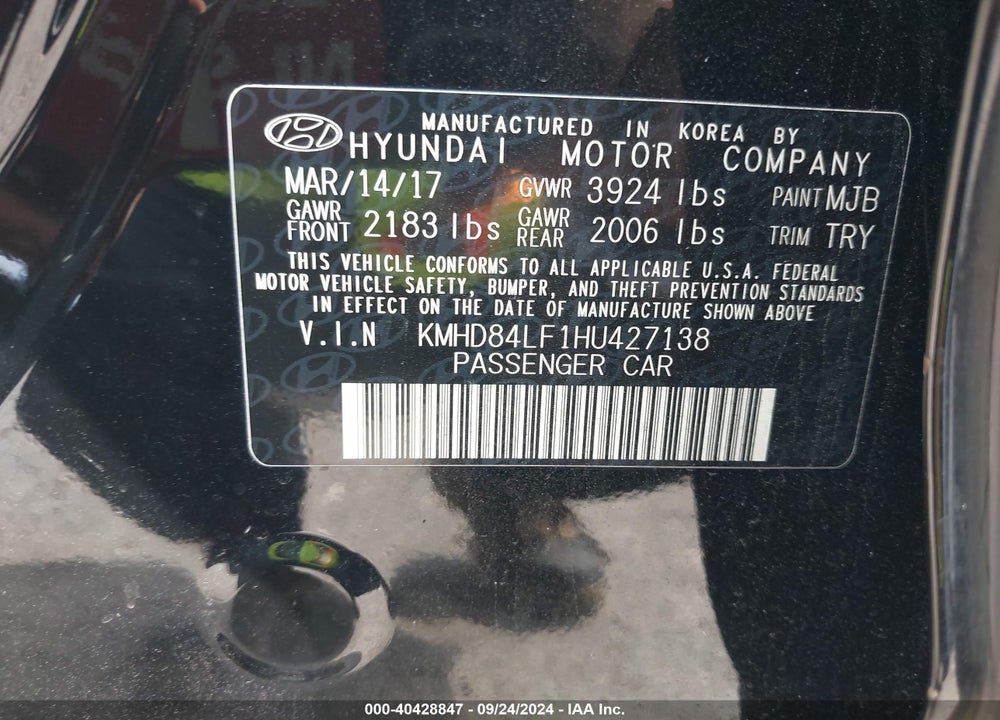 2017 HYUNDAI ELANTRA VALUE EDITION VIN: KMHD84LF1HU427138