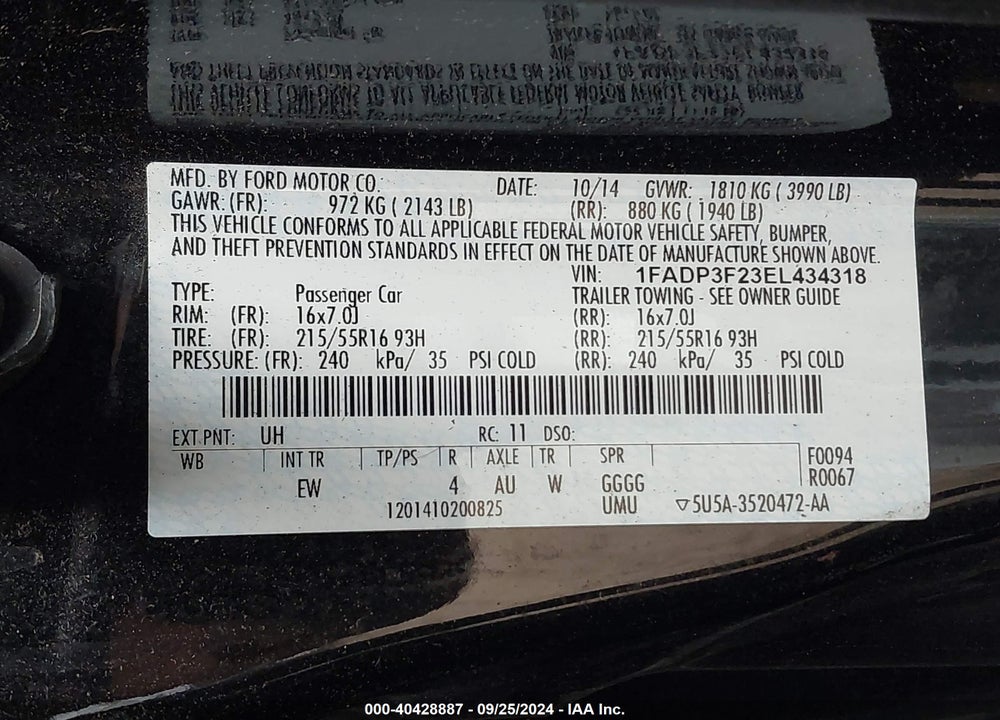 2014 FORD FOCUS SE VIN: 1FADP3F23EL434318