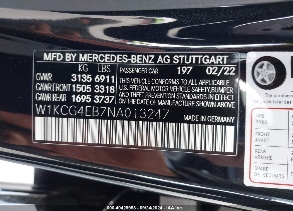 2022 MERCEDES-BENZ EQS 580 4MATIC VIN: W1KCG4EB7NA013247