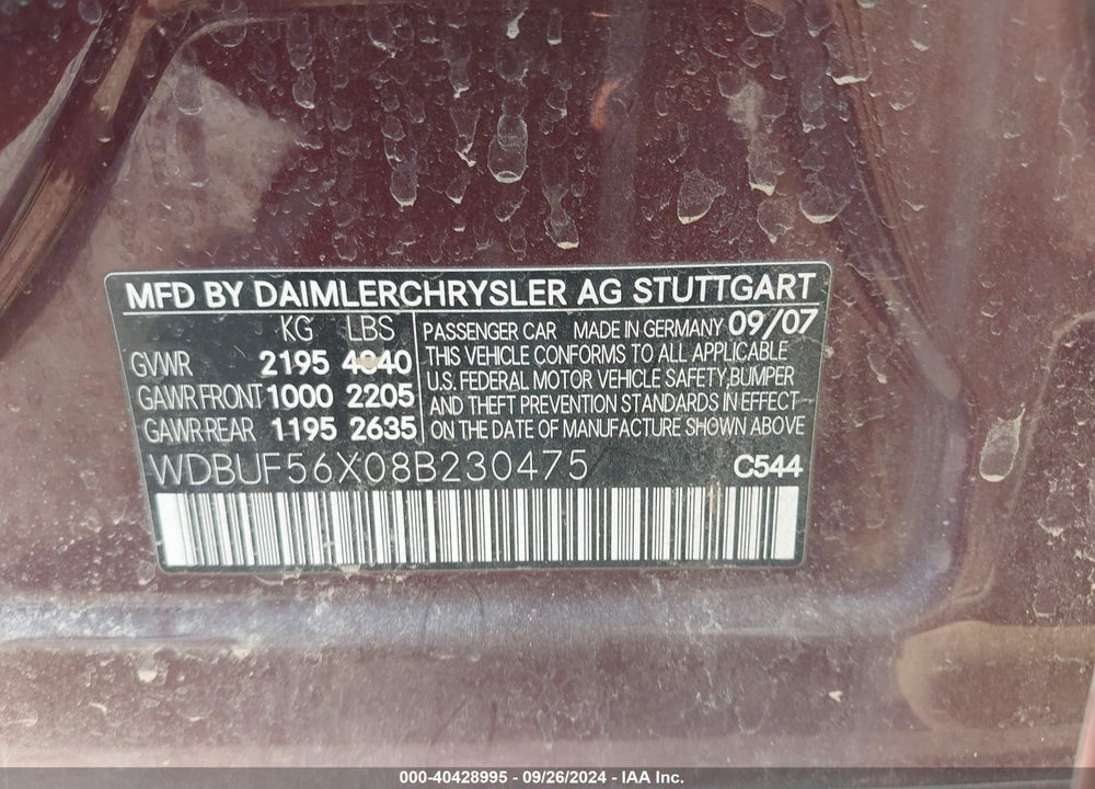 2008 MERCEDES-BENZ E 350 VIN: WDBUF56X08B230475