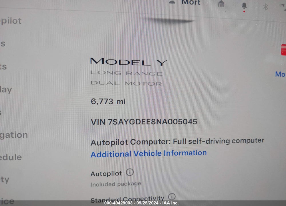 2022 TESLA MODEL Y LONG RANGE DUAL MOTOR ALL-WHEEL DRIVE VIN: 7SAYGDEE8NA005045