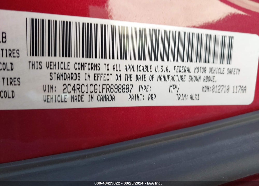 2015 CHRYSLER TOWN & COUNTRY TOURING-L VIN: 2C4RC1CG1FR698887