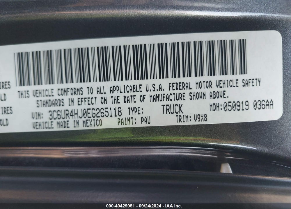 2014 RAM 2500 TRADESMAN VIN: 3C6UR4HJ0EG265118