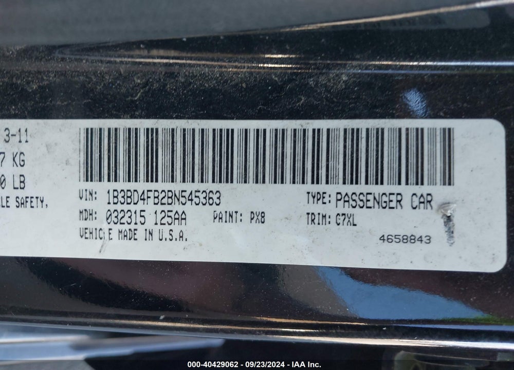 2011 DODGE AVENGER EXPRESS VIN: 1B3BD4FB2BN545363
