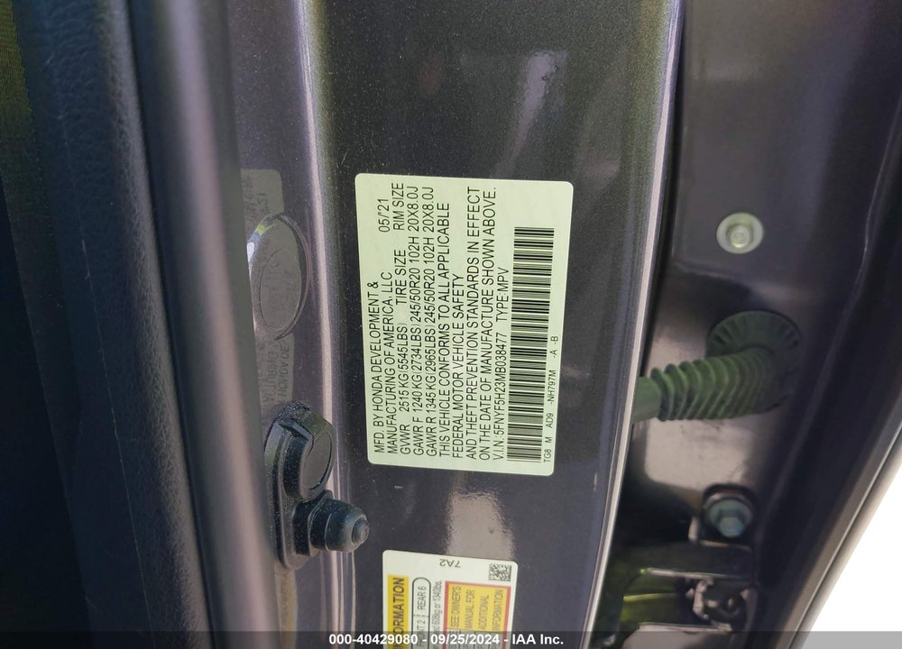 2021 HONDA PILOT 2WD SPECIAL EDITION VIN: 5FNYF5H23MB038477