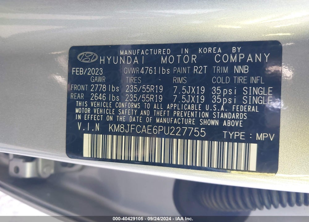 2023 HYUNDAI TUCSON XRT VIN: KM8JFCAE6PU227755