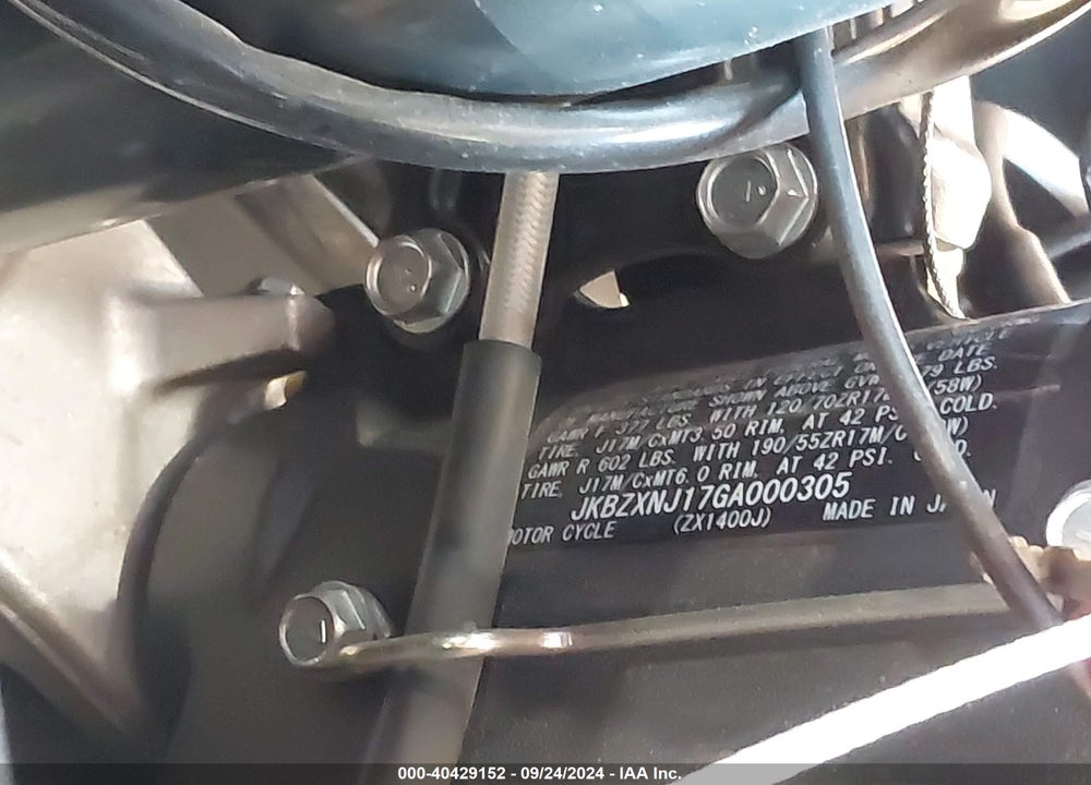 2016 KAWASAKI ZX1400 J VIN: JKBZXNJ17GA000305