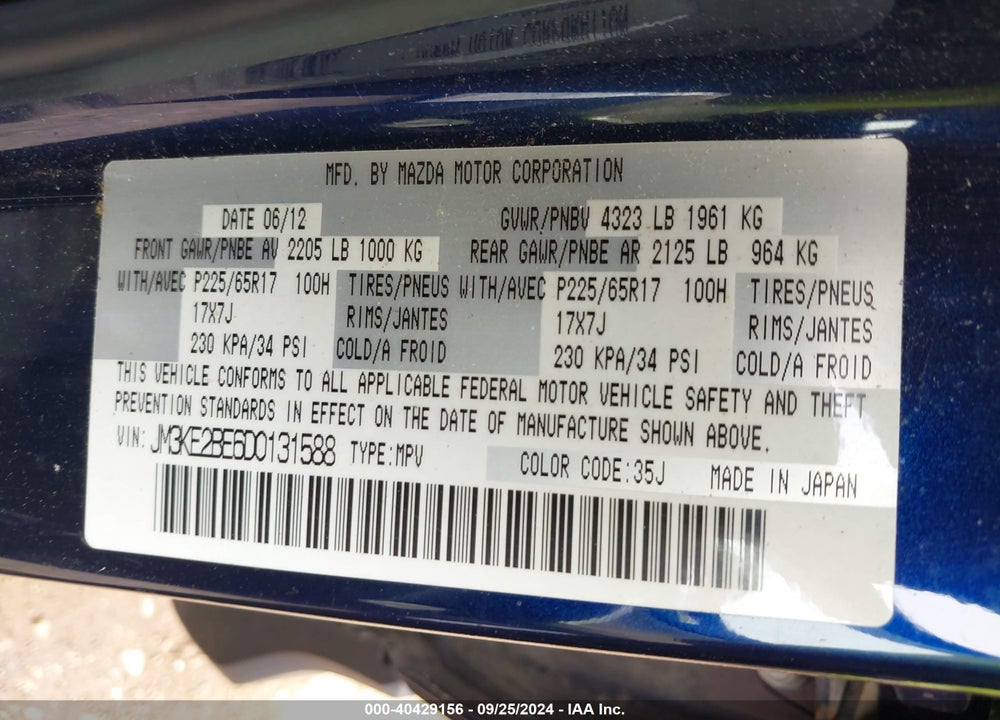 2013 MAZDA CX-5 SPORT VIN: JM3KE2BE6D0131588