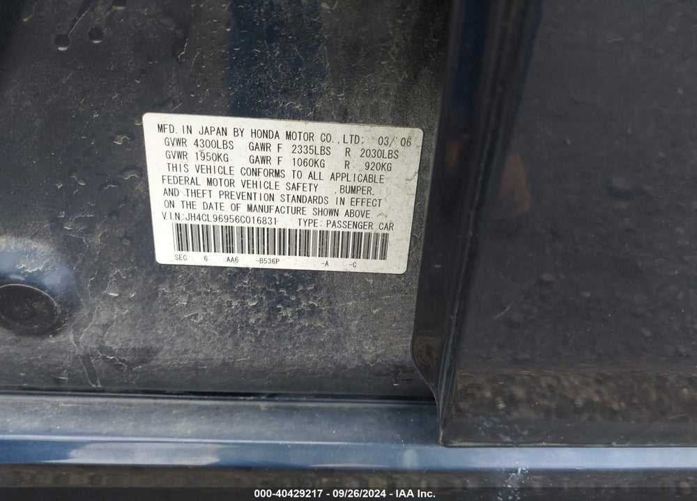 2006 ACURA TSX VIN: JH4CL96956C016831